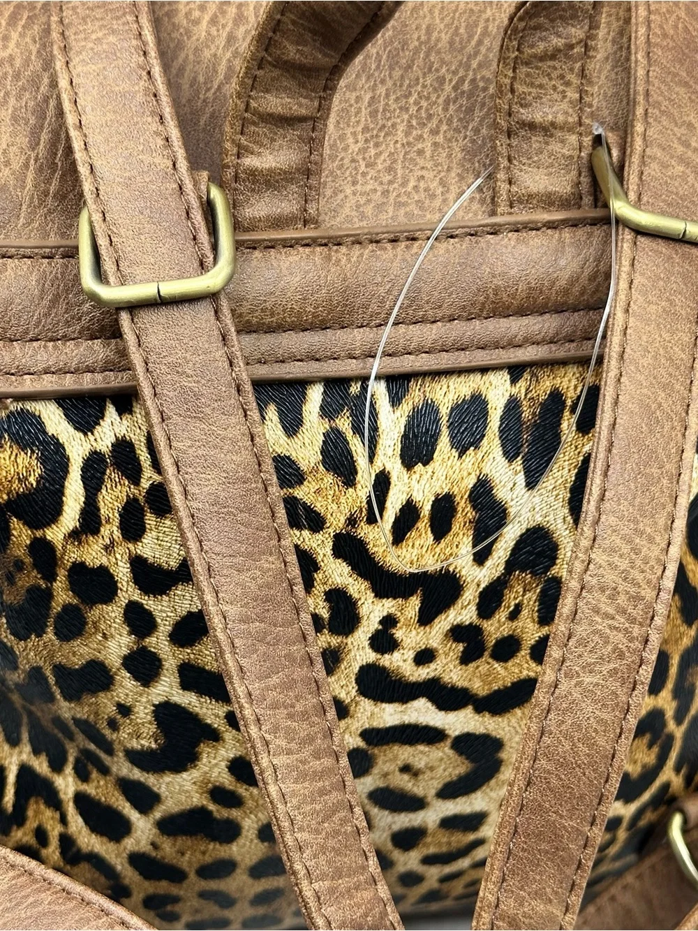 Brown Leopard Print Mini Backpack with Monogram Accent